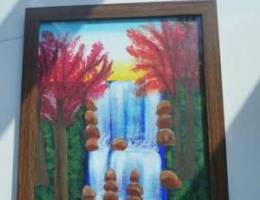 Framed wall painting, waterfall