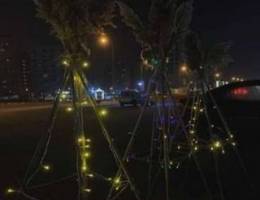 Bamboo stand with lighting and decorations