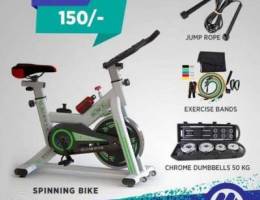 spinning bike & dumbbells