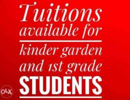 Tuition for kinder garden and 1st grade st...