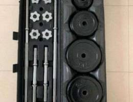 Barbell and dumbbell with weights