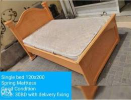 Single bed 120x200 size with mattress & de...