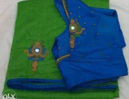 Golden beeds disign silk sari with stiched...