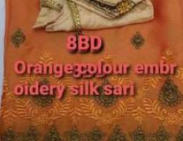 Orange colour embroidery silk sari