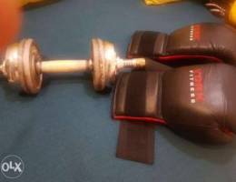 Boxing gloves and dumbells for sal