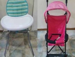 First Step pink stroller & feeding high ch...