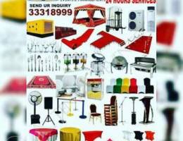 Renting equipments for events ,tables,chai...