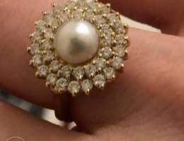 bahraini pearl. ring 18k full diamonds wit...