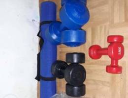 Dumbbells and mat for sale