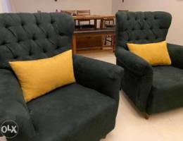 Sofas with pillows for sale green and yell...