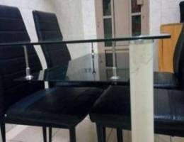 Dining Table with 4 Chairs (Tempered Glass...